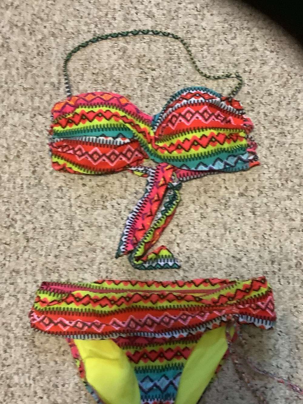 Nanette Lepore Neon Multicolor Zigzag Bandeau‎ Bikini